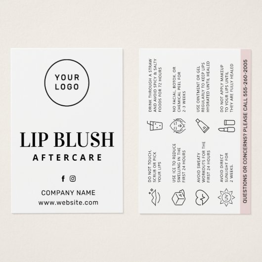 Aangepaste Logo Lip Blush Aftercare Kaart (Voorkant /achterkant)