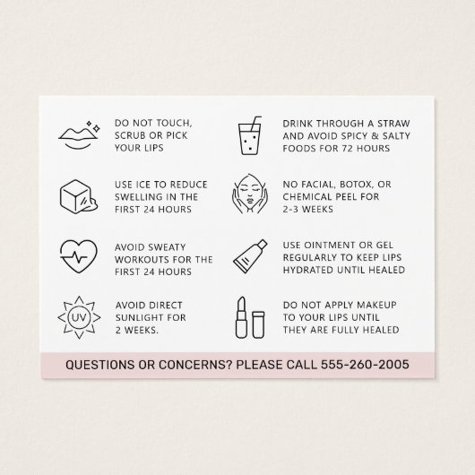 Aangepaste Logo Lip Blush Aftercare Kaart (Achterkant)