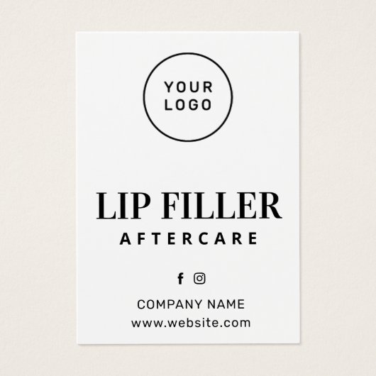 Aangepaste Logo Lip Filler Aftercare Advice Kaart (Voorkant)