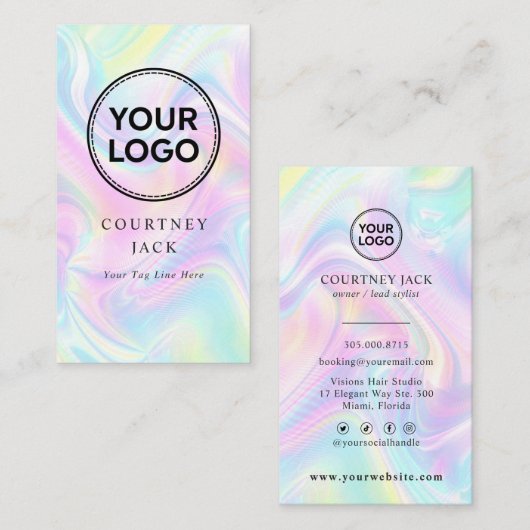  Aangepaste Logo Luxe holografische pasteelregenbo Visitekaartje (Voorkant / Achterkant)