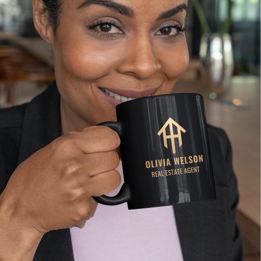 Aangepaste Logo makelaar Goud & Zwart Chic Mok