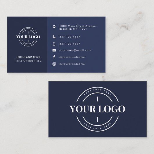 Aangepaste Logo marineblauw moderne pictogrammen v Visitekaartje (Voorkant / Achterkant)