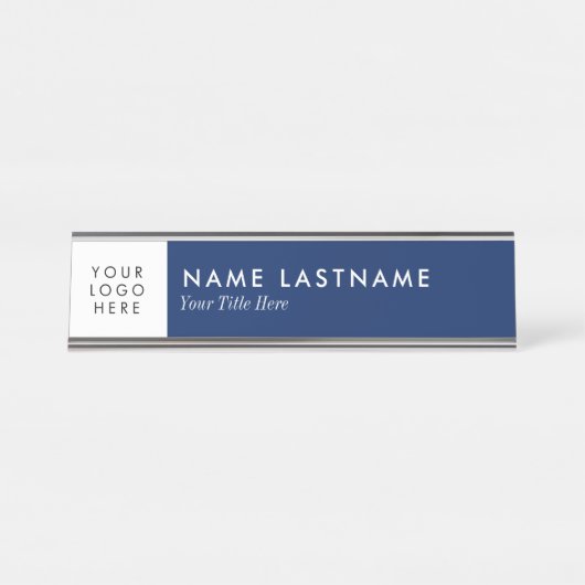 Aangepaste Logo marineblauw witte desk Bureau Naambordje (Voorkant)