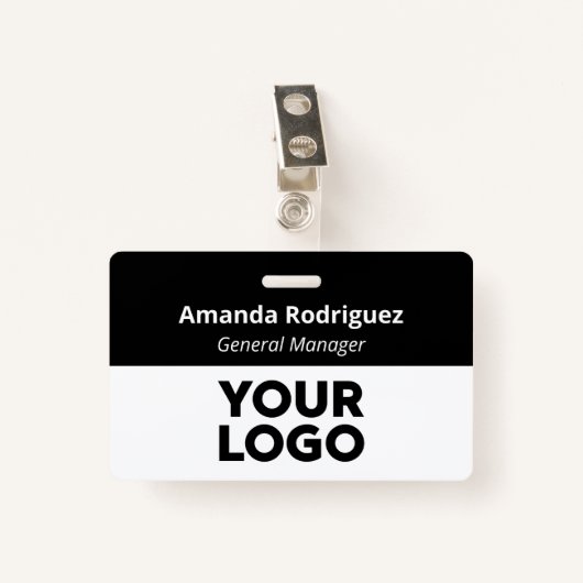 Aangepaste Logo Medewerker Eenvoudige Zwart Wit Na Badge (Voorkant met clip)