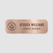 Aangepaste Logo Medewerker Faux Brushed Roos Gold Naamplaatje (Voorkant)