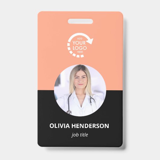 Aangepaste Logo medewerker foto-ID | Peachy Coral Badge (Voorzijde)