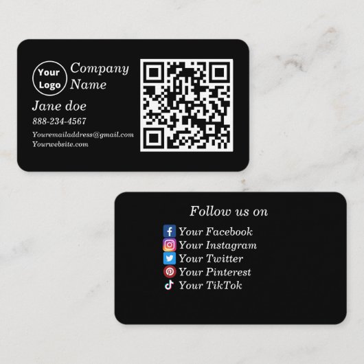 Aangepaste logo met QR-code en pictogrammen voor s Visitekaartje (Voorkant / Achterkant)