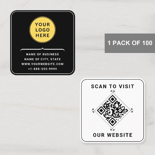 Aangepaste Logo met QR-code | Modern zwart en wit Vierkante Visitekaartje
