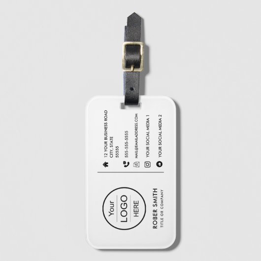 Aangepaste logo met sociale mediapictogrammen bagagelabel (Voorkant (verticaal))