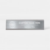 Aangepaste Logo Metallic Stijl Zilver Bureau Naambordje (Voorkant)