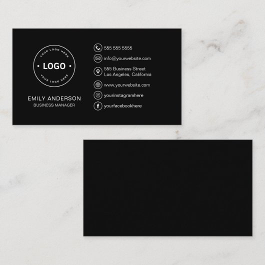 Aangepaste Logo Minimal Black Professional Visitekaartje (Voorkant / Achterkant)