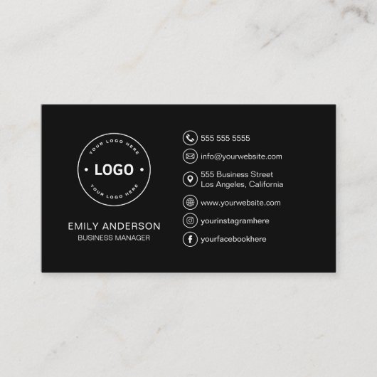 Aangepaste Logo Minimal Black Professional Visitekaartje (Voorkant)