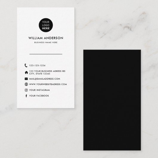 Aangepaste Logo Minimal Social Media Iconen Zwart  Visitekaartje (Voorkant / Achterkant)