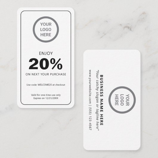 Aangepaste Logo minimalistische witte korting Kaar (Voorkant / Achterkant)