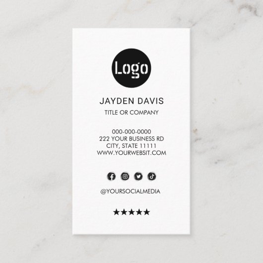 Aangepaste logo minimalistische witte verticale be visitekaartje (Voorkant)