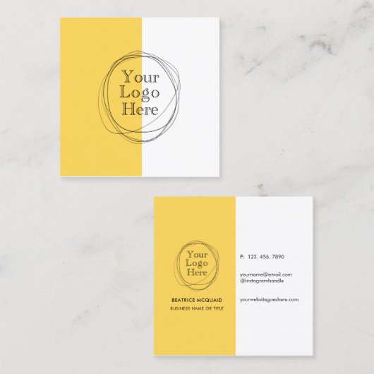 Aangepaste Logo Modern Minimalist | Mosterdgeel Vierkante Visitekaartje (Voorkant / Achterkant)