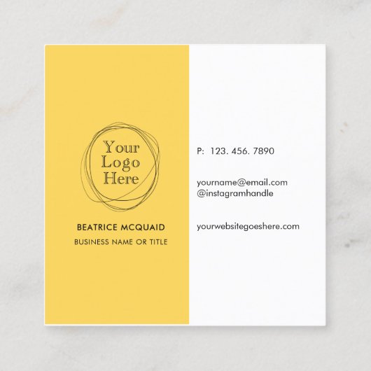 Aangepaste Logo Modern Minimalist | Mosterdgeel Vierkante Visitekaartje (Achterkant)