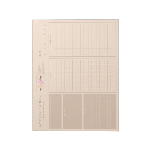 Aangepaste Logo moderne beige, niet-gedateerde dag Notitieblok (Linkerzijde)