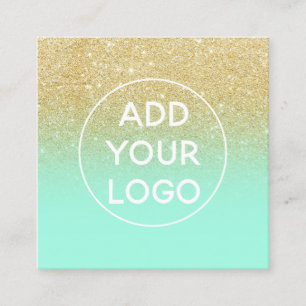 Aangepaste logo moderne gouden glitter mint groene vierkante visitekaartje