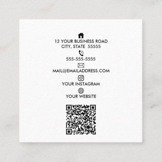 Aangepaste Logo Moderne Minimale QR-code voor soci Vierkante Visitekaartje (Achterkant)