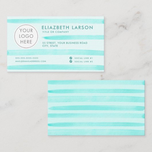 Aangepaste Logo Moderne Minimalistische Blauwe Wat Visitekaartje (Voorkant / Achterkant)