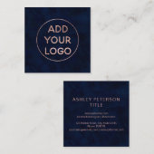 Aangepaste logo moderne roos gouden marineverblauw vierkante visitekaartje (Voorkant / Achterkant)