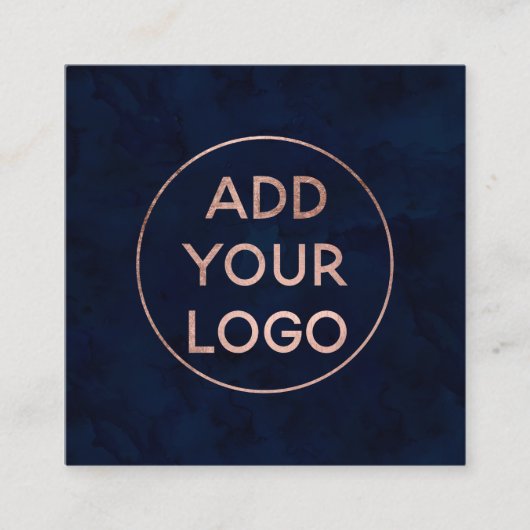 Aangepaste logo moderne roos gouden marineverblauw vierkante visitekaartje (Voorkant)