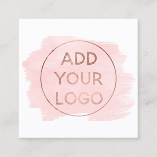 Aangepaste logo moderne roos gouden roze waterverf vierkante visitekaartje (Voorkant)
