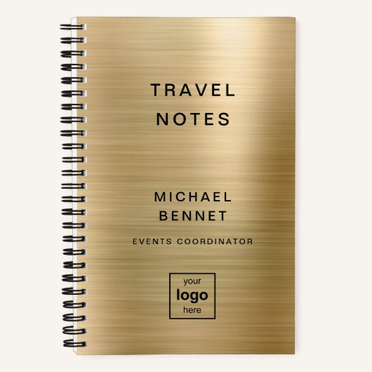 Aangepaste Logo Monogrammed Gold Travel Notitieboek (Voorkant)