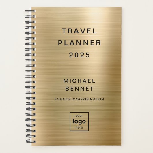 Aangepaste Logo Monogrammed Gold Travel Planner (Voorkant)