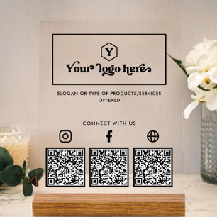 Aangepaste Logo Multi Social Media QR Codes Busine Acryl Bord