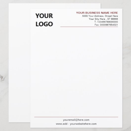 Aangepaste Logo Naam Adres Info Business Letterhea (Voorkant / Achterkant)