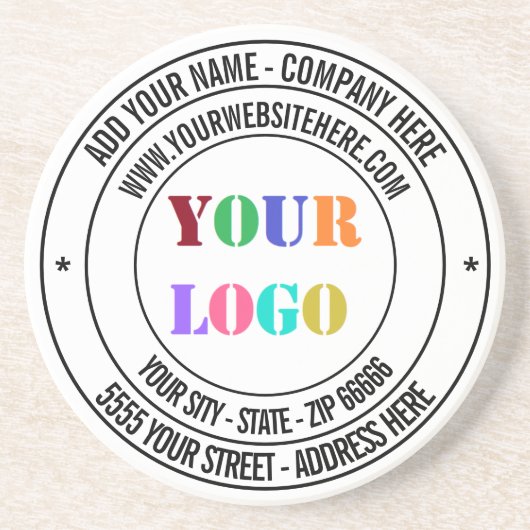 Aangepaste Logo naam adres website promotie Zandsteen Onderzetter (Voorkant)