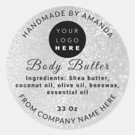 Aangepaste Logo naam BodyButter Cosmetics Glitter Ronde Sticker
