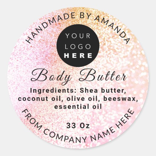 Aangepaste Logo naam BodyButter Cosmetics Light Pa Ronde Sticker (Voorkant)