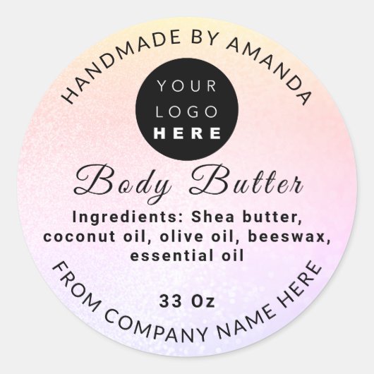 Aangepaste Logo naam BodyButter Cosmetics Light ro Ronde Sticker (Voorkant)