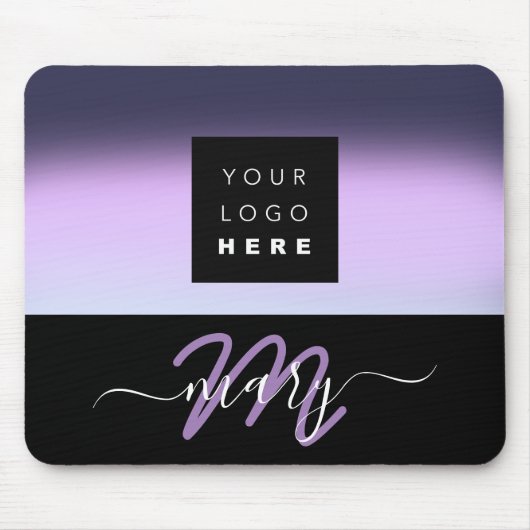 Aangepaste Logo naam Monogram Black Dusty Paars Muismat (Voorkant)