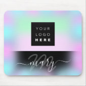 Aangepaste Logo Naam Monogram Holograaf Roze BLAUW Muismat (Voorkant)