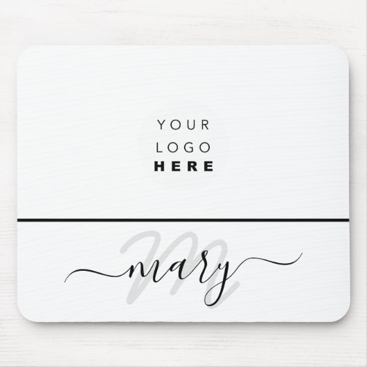 Aangepaste Logo naam Monogram Minimale zwart-wit Muismat (Voorkant)