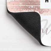 Aangepaste Logo-naam Monogram Roos Roze strepen Muismat (Hoek)