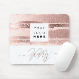 Aangepaste Logo-naam Monogram Roos Roze strepen Muismat