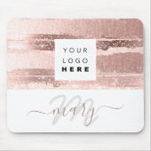 Aangepaste Logo-naam Monogram Roos Roze strepen Muismat (Voorkant)