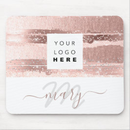 Aangepaste Logo-naam Monogram Roos Roze strepen Muismat