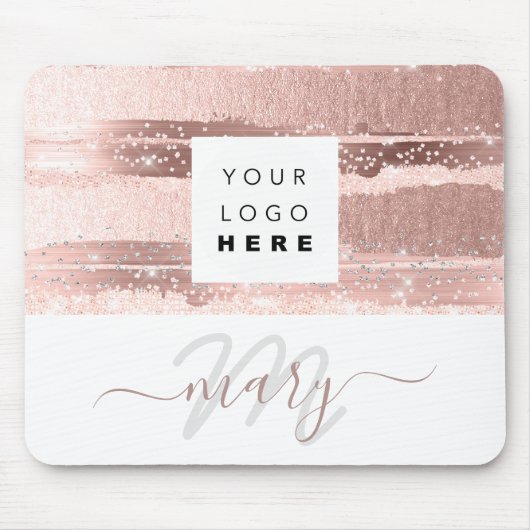 Aangepaste Logo-naam Monogram Roos Roze strepen Muismat (Voorkant)
