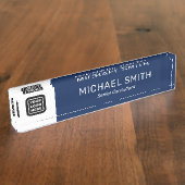 Aangepaste Logo Naam Titel Elegant Navy Blue Naambordje (Zijkant)