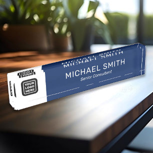 Aangepaste Logo Naam Titel Elegant Navy Blue Naambordje