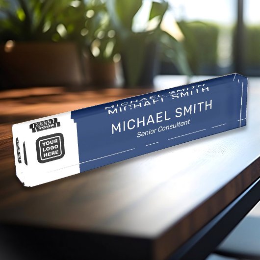 Aangepaste Logo Naam Titel Elegant Navy Blue Naambordje