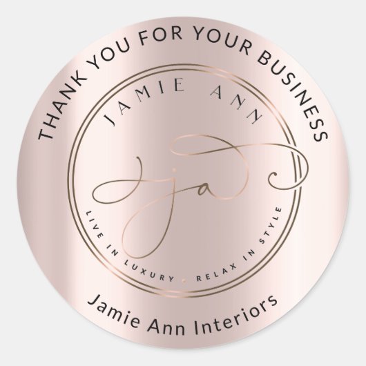 Aangepaste Logo naam Web Roos Gold Bedankt Chic Bl Ronde Sticker (Voorkant)