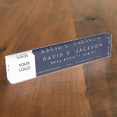 Aangepaste Logo Navy Blue Elegant Professional Naambordje (Zijkant)