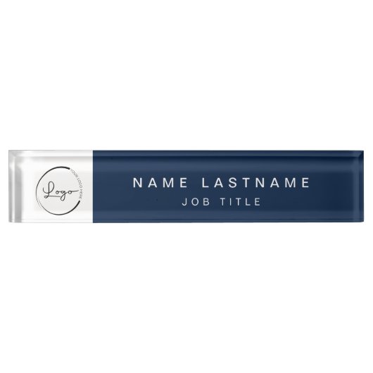 Aangepaste Logo Navy Blue Elegant Professional Naambordje (Voorkant)
